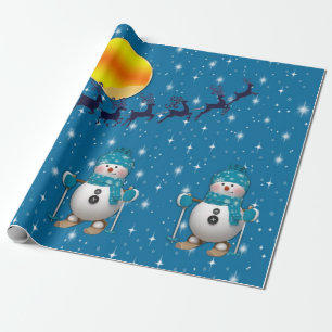 Roligt Lycklig Skiing Snögubbe Presentpapper