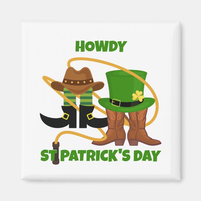 Roligt Lycklig St patricks day HOWDY DIA DUIT Cowb Magnet (Framsidan)