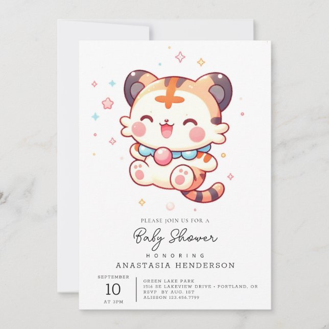 Roligt Lycklig Tiger Baby Shower Inbjudningar (Framsida)