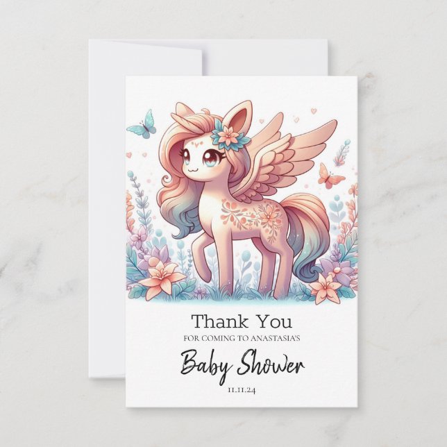 Roligt Magic Unicorn Baby Shower Tack Kort (Framsida)