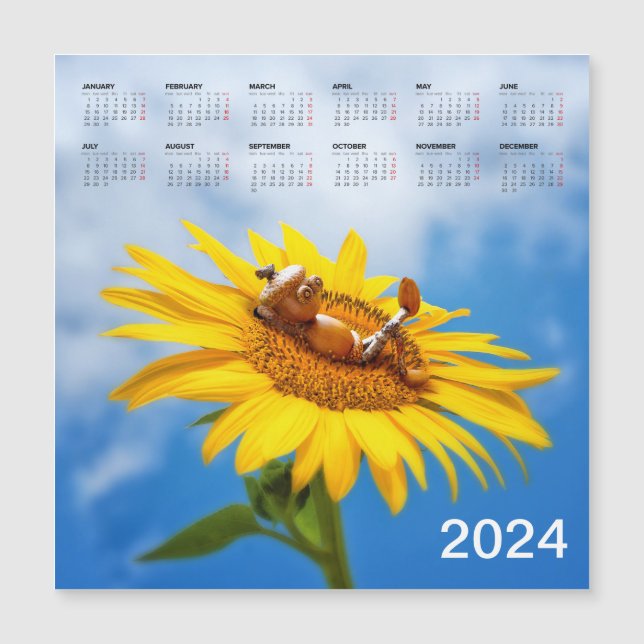 Roligt magnetisk kalender 2024 på kylskåp (Framsida)