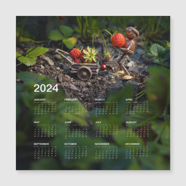 Roligt magnetisk kalender 2024 på kylskåp (Framsida)