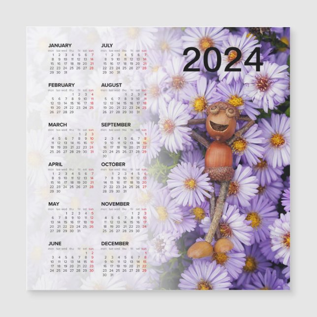 Roligt magnetisk kalender 2024 på kylskåp (Framsida)