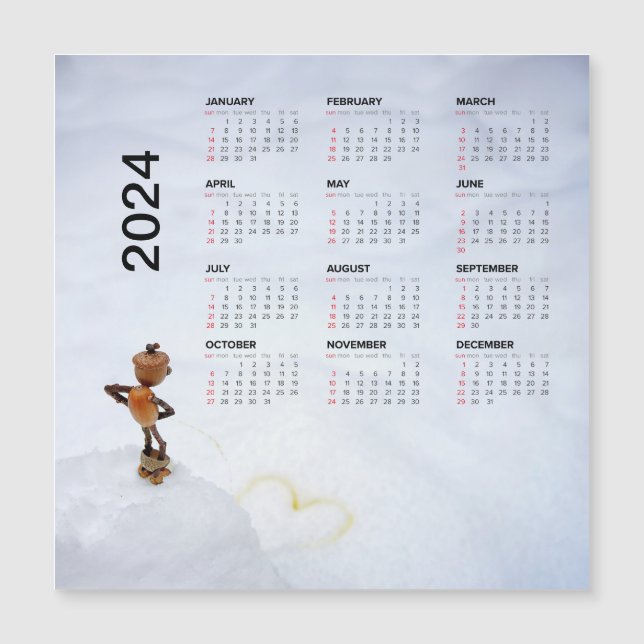 Roligt magnetisk kalender 2024 på kylskåp (Framsida)