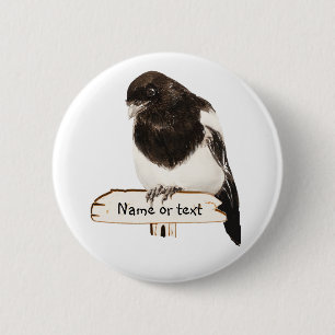 Roligt Magpie Bird med eget namn eller egen text Knapp
