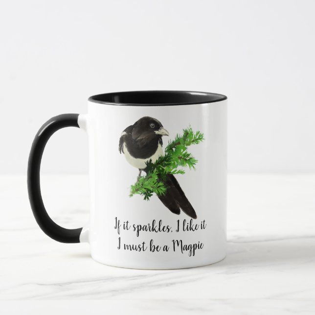Roligt Magpie Bird Quote Om det Sparkles gillar de Mugg (Vänster)