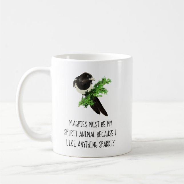 Roligt Magpie Quote My Spirit Animal Sparkly Kaffemugg (Vänster)