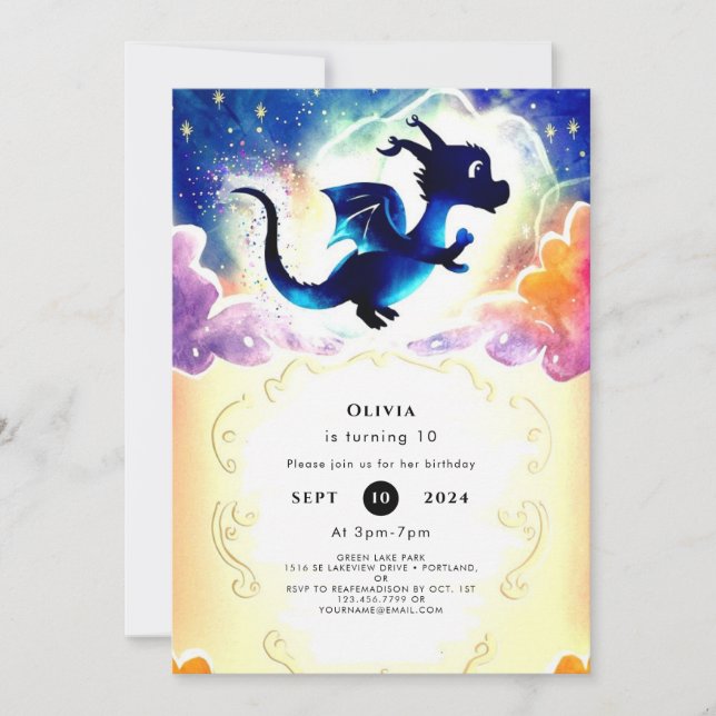 Roligt Majestic Dragon Birthday Inbjudningar (Framsida)
