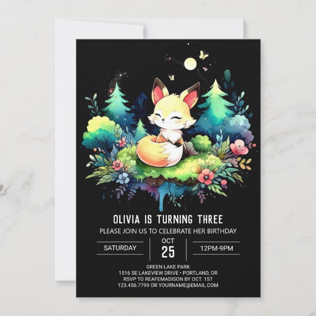 Roligt Majestic Fox Birthday digital Inbjudningar (Framsida)