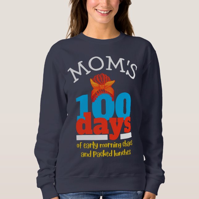 Roligt MAMMA FIRST 100 DAYS Messy Bun T Shirt (Framsida)