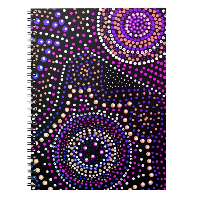 Roligt Mandala Dot Art Blue Lila Spiral Anteckningsbok (Framsidan)