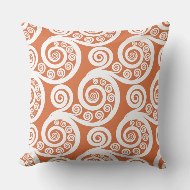 Roligt Mandarin & White Fern Frond Swirl Dekorativ Kudde (Framsida)