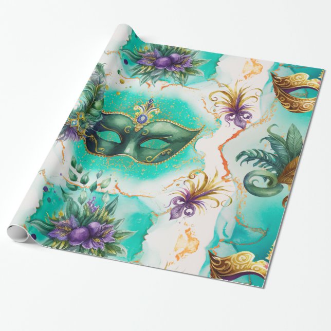 Roligt Mardi Gras Masks Presentpapper (Utrullad)
