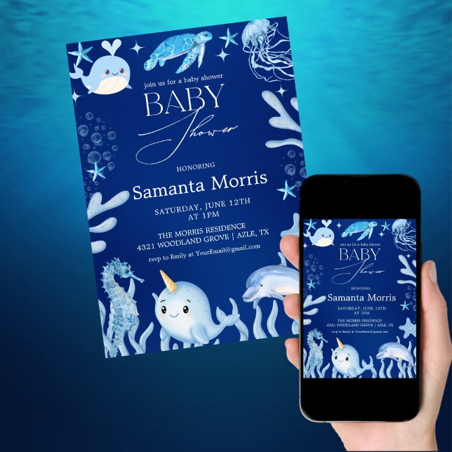 roligt Marin Baby Shower, Blått havet Inbjudningar (Skapare uppladdad)