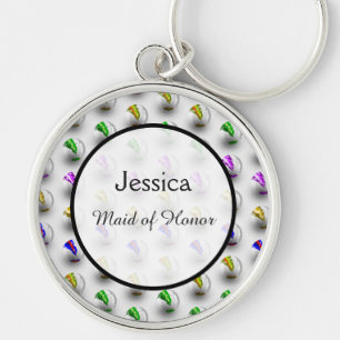 Roligt Markerar Färgfläckar på Mönster Bröllop Rund Silverfärgad Nyckelring