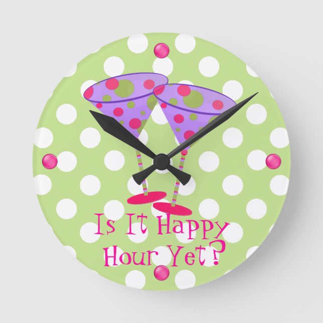 Roligt Martini Glass Lycklig Hour Wall Clock Rund Klocka (Framsida)