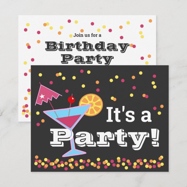 Roligt Martini Umbrella Confetti Birthday Inbjudningar (Fram/baksida)