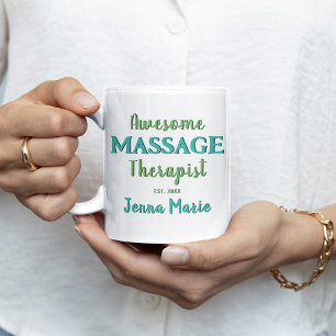 Roligt Massage Therapist Teal Text Art Kaffemugg