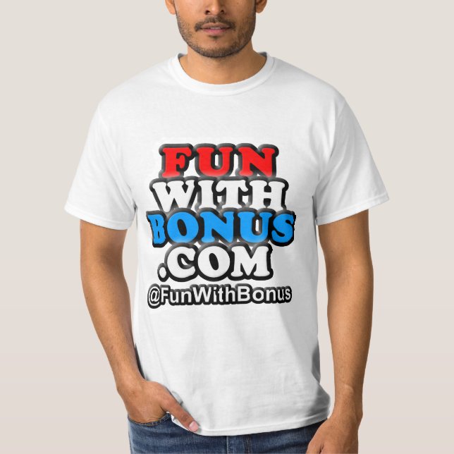 Roligt med bonusen - @FunWithBonus - en sid T-shirt (Framsida)
