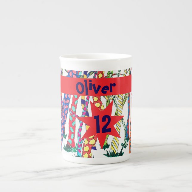 roligt med galna skogsvattenfärger, färgstark benporslin mugg (Framsidan)