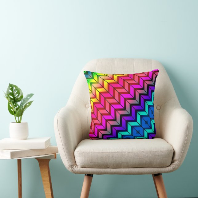 [Roligt med Rand] Mönster #7a Rainbow Geometric Kudde (Stol)