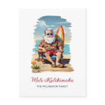 Roligt Mele Kalikimaka Santa Surfboard-julkort