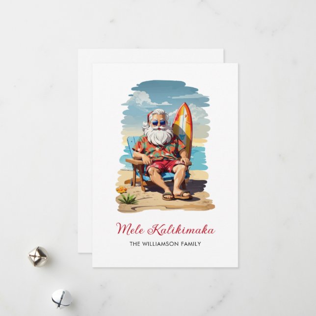 Roligt Mele Kalikimaka Santa Surfboard-julkort Julkort (Fram/Back In Situ)