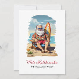 Roligt Mele Kalikimaka Santa Surfboard-julkort Julkort
