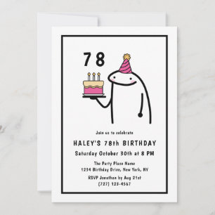 Roligt Meme Enkelt Svart & Vitt 78-årsdag Inbjudningar