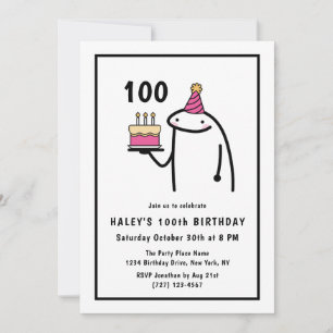 Roligt Memo Enkelt Svart & Vitt 100-årsdag Inbjudningar
