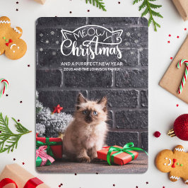Roligt meowy jul purrect nytt årskort för katt