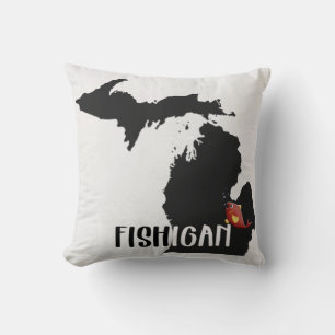 roligt Michigan-statsgrafik med fisk Kudde