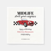 Roligt Midlife Vintage Röd Bil 50-årsdag