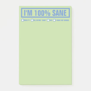 Roligt "mig förmiddag 100% förnuftiga" 4" x6 ", post-it block