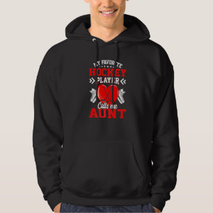 Roligt Min favorithockey Player ringer mig Moster Hoodie