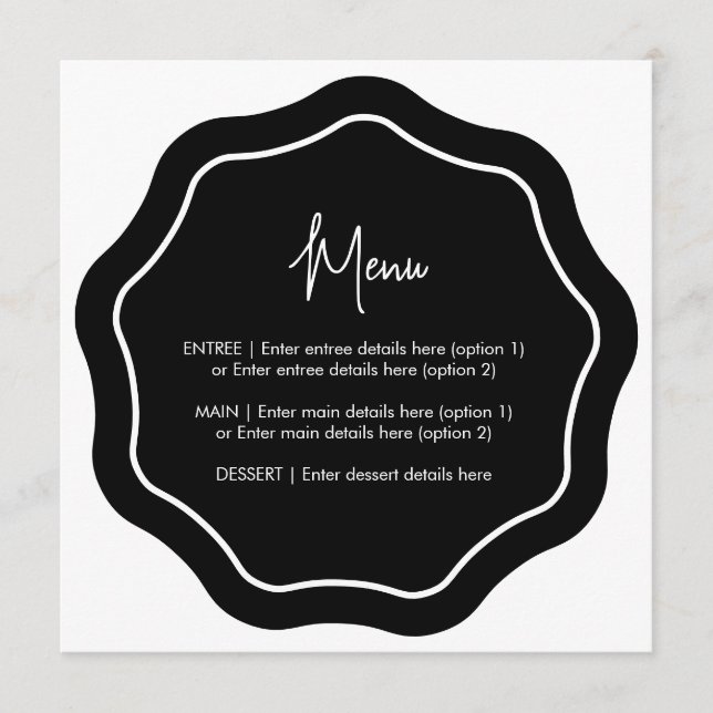 Roligt Minimalistisk Vågigt Menu Black & White Meny (Framsida)