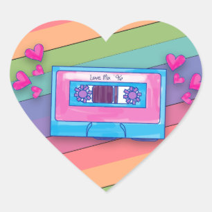 Roligt Mixtape Background Retro Music Kärlek Hjärtformat Klistermärke