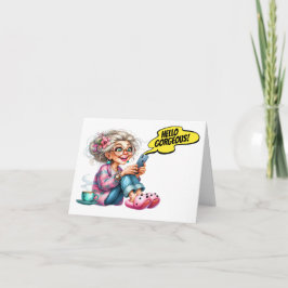 Roligt Mobil med kaffe och cell Anteckningskort