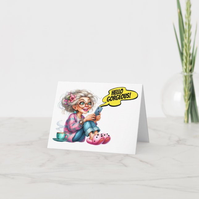 Roligt Mobil med kaffe och cell Anteckningskort (Framsida)