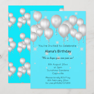 ROLIGT MODERN BALLOON BRIGHT BLUE BIRTHDAY INBJUDNINGAR