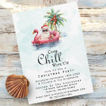 Roligt Modern Beach Thame Party Inbjudningar<br><div class="desc">En roligt julfest bjuds in med Jultomten som lättar på en rosa flamingo floaty och handflatan träd bakom honom. Med budskapet "Kom Chill With US",  är den här roligten modern helgdag perfekt till jul på stranden eller att kustnära helgdag samlas!</div>