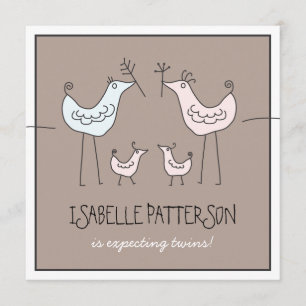 Roligt Modern Birds Twin Flicka Shower-inbjudan Inbjudningar