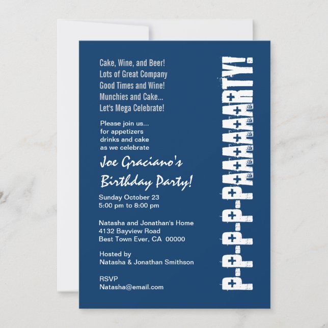 Roligt Modern blå blå baskiktamall för födelsedags Inbjudningar (Framsida)