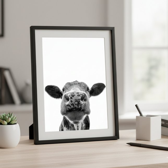 Roligt Modern Black White Cow Rustic Farmhouse Poster (Skapare uppladdad)