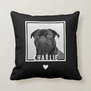 Roligt Modern Black White Pug Heart Hund Photo Nam Kudde