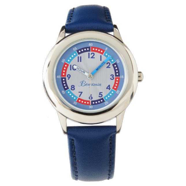Roligt Modern Blue Snyggt Anpassat namn Kids Watch Armbandsur (Framsida)