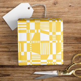 Roligt Modern Checkered Gult & White Wrapping Papp Presentpapper