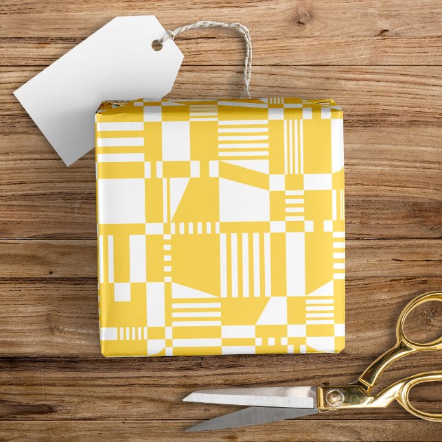 Roligt Modern Checkered Gult & White Wrapping Papp Presentpapper (Skapare uppladdad)