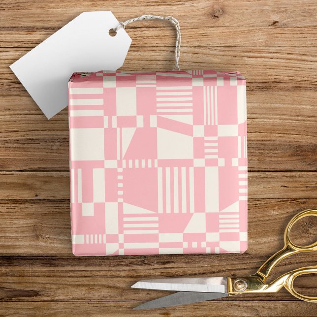 Roligt Modern Checkered Rosa & White Wrapping Papp Presentpapper (Skapare uppladdad)