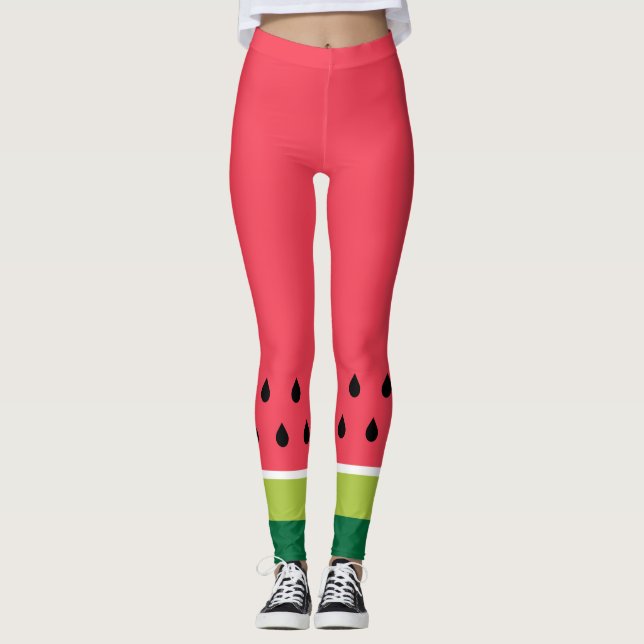 Roligt Modern Coral Rosa Grönt Watermelon Melon Leggings (Framsida)